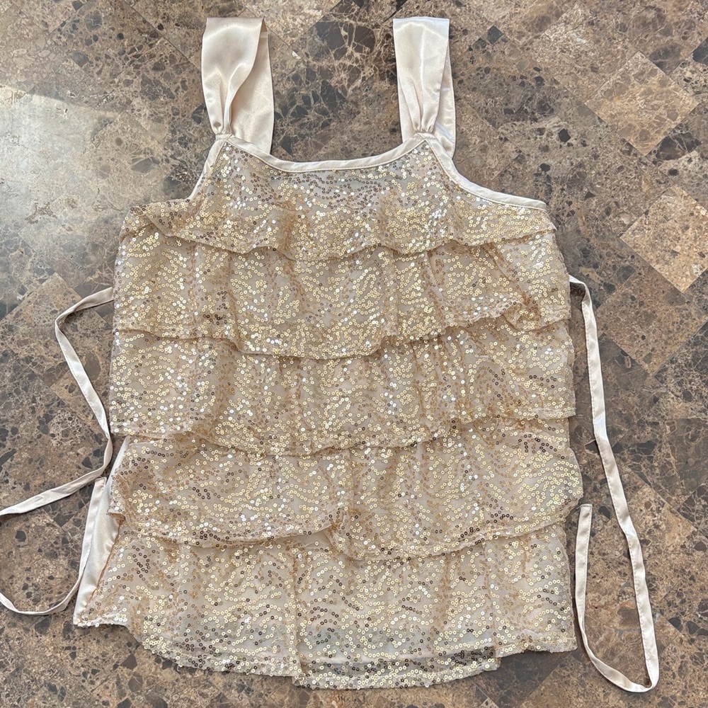 Justice Gold Sequin Layered Ruffle Camisole